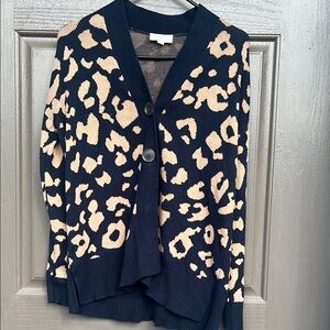 LOFT Blue and Cream Cardigan Sweater with Animal Print Giraffe MP